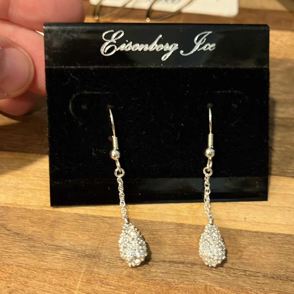 Eisenberg Ice Silver Drop Earrings Crystal Iced out dangle earrings New!
